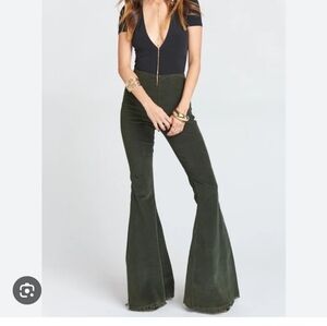 Show Me Your MuMu Cam Cam Bells Pants Corduroy Army Green Sz S Frayed-Hem